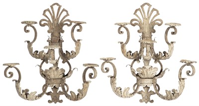 Lot 269 - Pair of Painted Wrought-Iron Five-Light Wall...