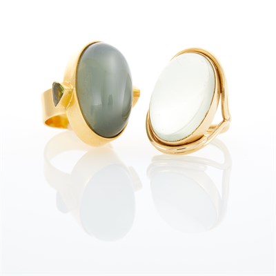 Lot 1030 - Two Gold and Moonstone Rings