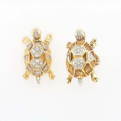 Lot 1112 - Gold and Diamond Turtle Ring and Pendant