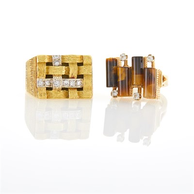 Lot 1087 - Gold and Diamond Ring and Gold, Tiger's Eye and Diamond Ring