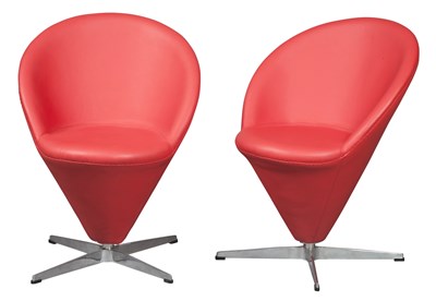 Lot 294 - Pair of Verner Panton Red Upholstered K1 Cone...