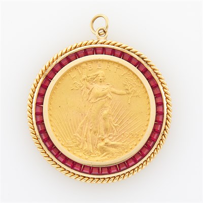 Lot 1169 - Gold, United States Gold Coin and Synthetic Ruby Pendant