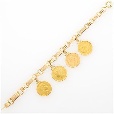 Lot 1165 - Gold and Gold Coin Charm Bracelet
