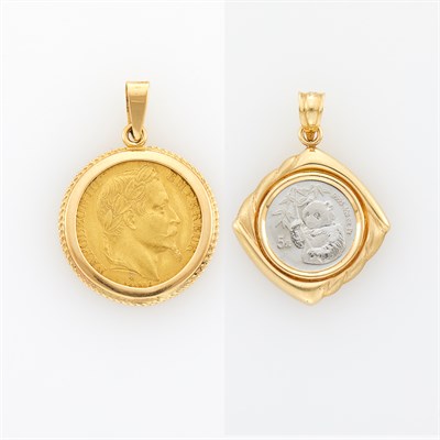 Lot 1166 - Gold and French Gold Coin Pendant and Gold and Chinese Platinum Coin Pendant