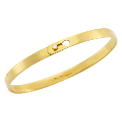 Lot 33 - Dinh Van Gold and Diamond 'Serrure' Flat Bangle Bracelet
