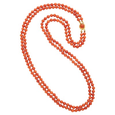 Lot 11 - Long Double Strand Coral Bead Necklace