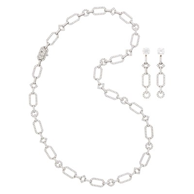 Lot 101 - Platinum and Diamond Chain Necklace and Pair of Simulated Diamond and Diamond Pendant-Earrings
