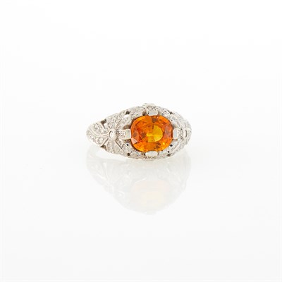 Lot 47 - White Gold, Orange Sapphire and Diamond Ring