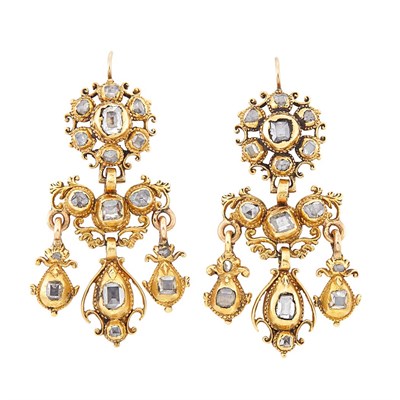 Lot 121 - Pair of Antique Gold and Diamond Pendant-Earrings