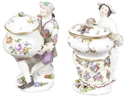 Lot 153 - Two German Porcelain Figural Pot de Cremes...