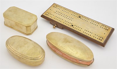 Lot 97 - Three Continental Brass Tobacco Boxes...