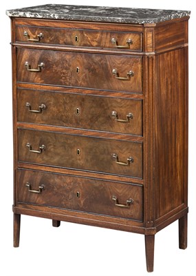 Lot 202 - Louis XVI Style Mahogany Marble Top Tall Chest...