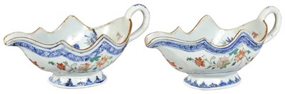 Lot 163 - Pair of Chinese Export Porcelain Sauceboats...