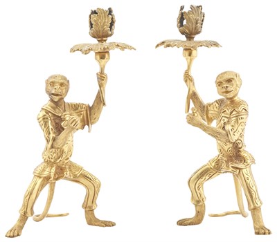 Lot 109 - Pair of Gilt Metal Monkey Form Candlesticks...