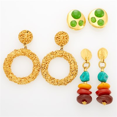 Lot 271 - Chanel Three Pairs of Gilt-Metal and Multicolored Resin Earclips