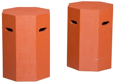 Lot 201 - Pair of Red Lacquered Grasscloth Octagonal...