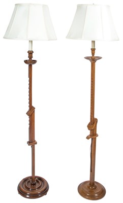 Lot 116 - Two Mixed Wood Ratchet Floor Lamps 20th...