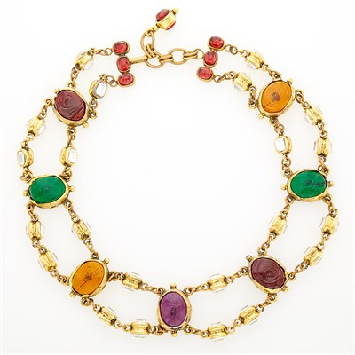 Lot 255 - Chanel Gilt-Metal, Gripoix and Strass Swag Necklace
