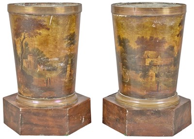 Lot 70 - Pair of Pontypool Tole Peinte Vases 19th...