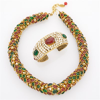 Lot 256 - Chanel Gilt-Metal, Gripoix and Strass Necklace and Cuff Bracelet