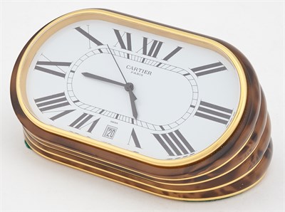 Lot 121 - Cartier Enamel and Gilt Metal Desk Clock 20th...
