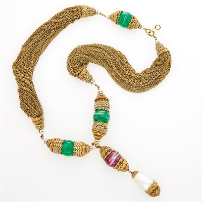 Lot 257 - Chanel Multistrand Gilt-Metal Chain and Glass Bead, Glass Imitation Pearl and Strass Necklace