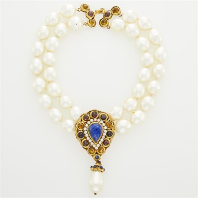 Lot 265 - Chanel Double Strand Gilt-Metal, Glass Imitation Pearl, Gripoix and Strass Necklace