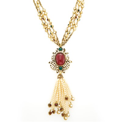 Lot 262 - Chanel Gilt-Metal, Gripoix, Strass and Glass Imitation Pearl Pendant-Necklace