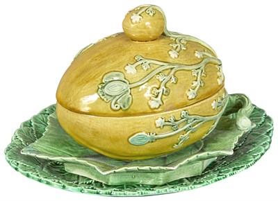 Lot 169 - Portuguese Majolica Melon Form Tureen and Leaf...