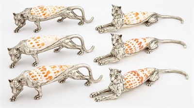 Lot 74 - Set of Six Silver Plate Mounted Shell Panther...