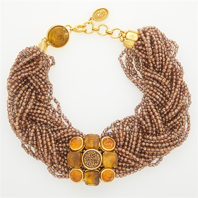 Lot 249 - Chanel Gilt-Metal, Glass Intaglio and Faceted Glass Bead Braided Torsade Necklace