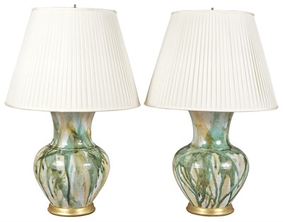 Lot 141 - Pair of Glazed Pottery Lamps 20th Century...