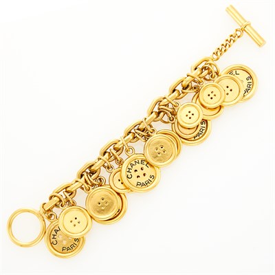 Lot 248 - Chanel Gilt-Metal Button Charm Bracelet