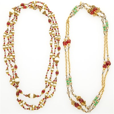 Lot 260 - Chanel Two Long Gilt-Metal, Gripoix, Glass Imitation Pearl and Strass Chain Necklaces