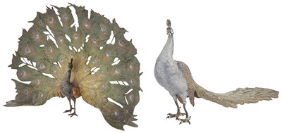 Lot 230 - Two Cold-Painted Bronze Models of Peacocks...