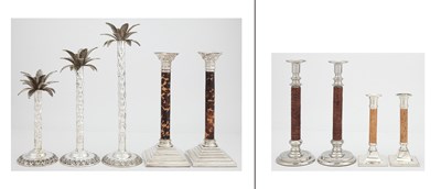 Lot 155 - Group of Nine Silver Plated Candlesticks 20th...