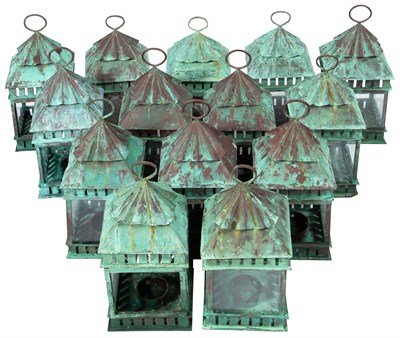 Lot 215 - Fourteen Copper Lanterns 20th Century Each...