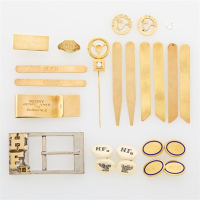 Lot 223 - Group of Gentleman's Gold, Low Karat Gold, Diamond, Bone 'Model T' Scrimshaw and Silver Jewelry, Accessories and Unmounted Diamond