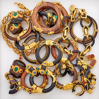 Lot 284 - Group of Gilt-Metal, Wood, Acrylic, Multicolored Glass and Leather Jewelry