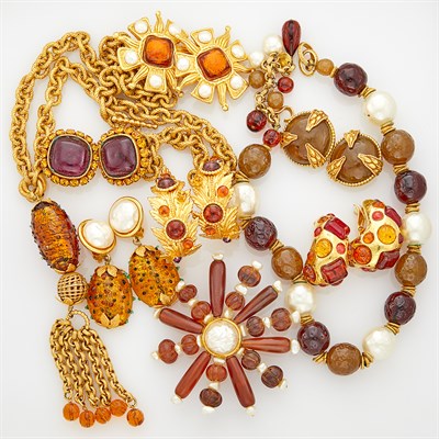 Lot 282 - Dominique Aurientis Group of Gilt-Metal, Resin and Multicolored Paste Jewelry