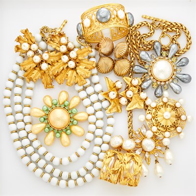 Lot 281 - Dominique Aurientis Group of Gilt-Metal, Imitation Pearls and Strass Jewelry