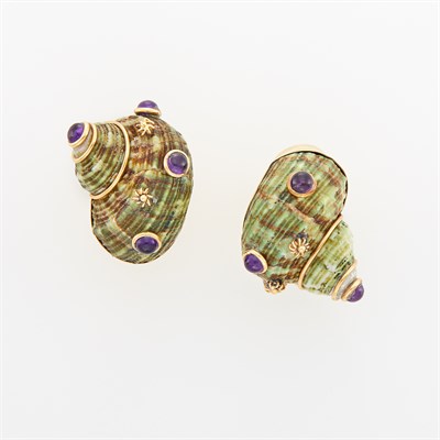 Lot 240 - Maz Pair of Gold and Shell Earclips