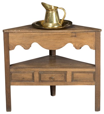 Lot 212 - English Oak Corner Washstand With shaped apron,...