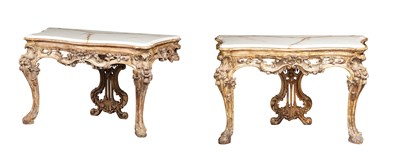 Lot 602 - Pair of Venetian Style Faux Marble Console...