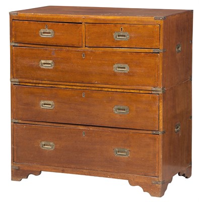 Lot 198 - Brass-Mounted Oak Campaign Secretaire/Chest of...