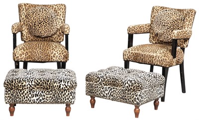 Lot 182 - Pair of Black-Painted Velvet Leopard...
