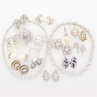 Lot 290 - Group of White Gold, Silver, Metal, Cubic Zirconia and Rhinestone Jewelry