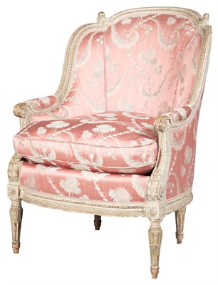 Lot 306 - Louis XVI Style Silk-Upholstered Painted and...