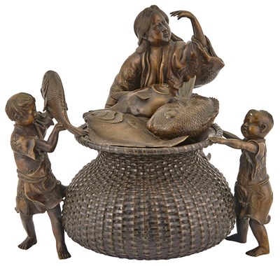 Lot 188 - A Japanese Bronze Sculptural Jar and Cover...