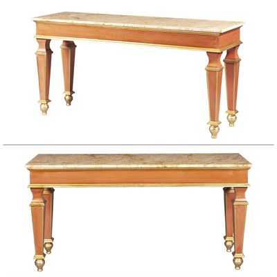 Lot 281 - Pair of Salmon-Painted and Parcel-Gilt Marble...